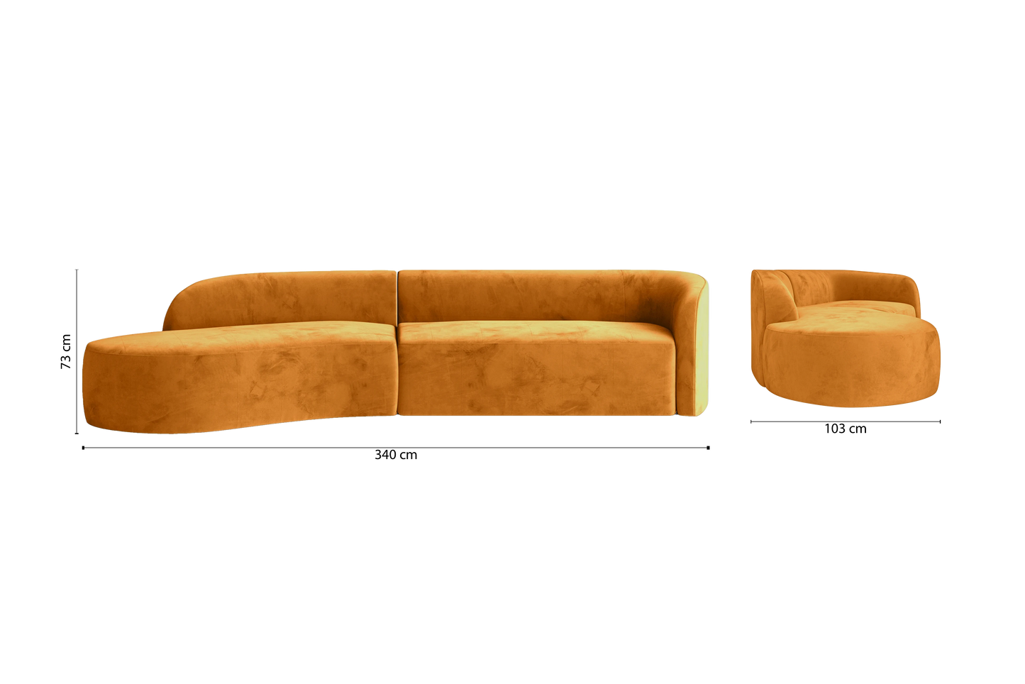 Caserta 4 Seater Left Hand Facing Chaise Lounge Corner Sofa Gold Velvet