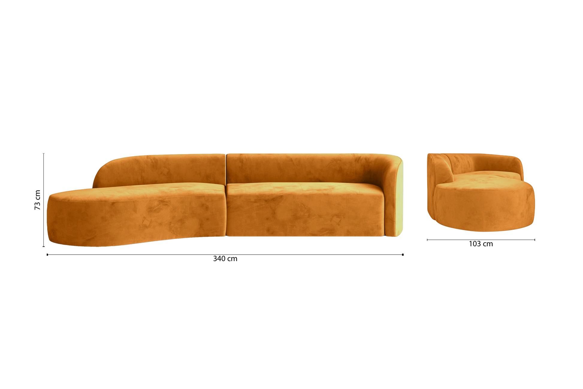 Caserta 4 Seater Left Hand Facing Chaise Lounge Corner Sofa Gold Velvet