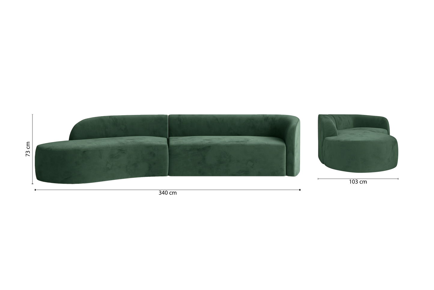 Caserta 4 Seater Left Hand Facing Chaise Lounge Corner Sofa Green Velvet