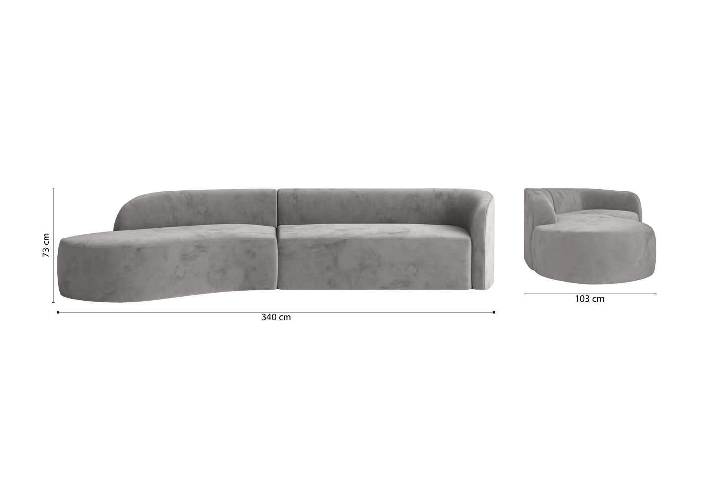 Caserta 4 Seater Left Hand Facing Chaise Lounge Corner Sofa Grey Velvet