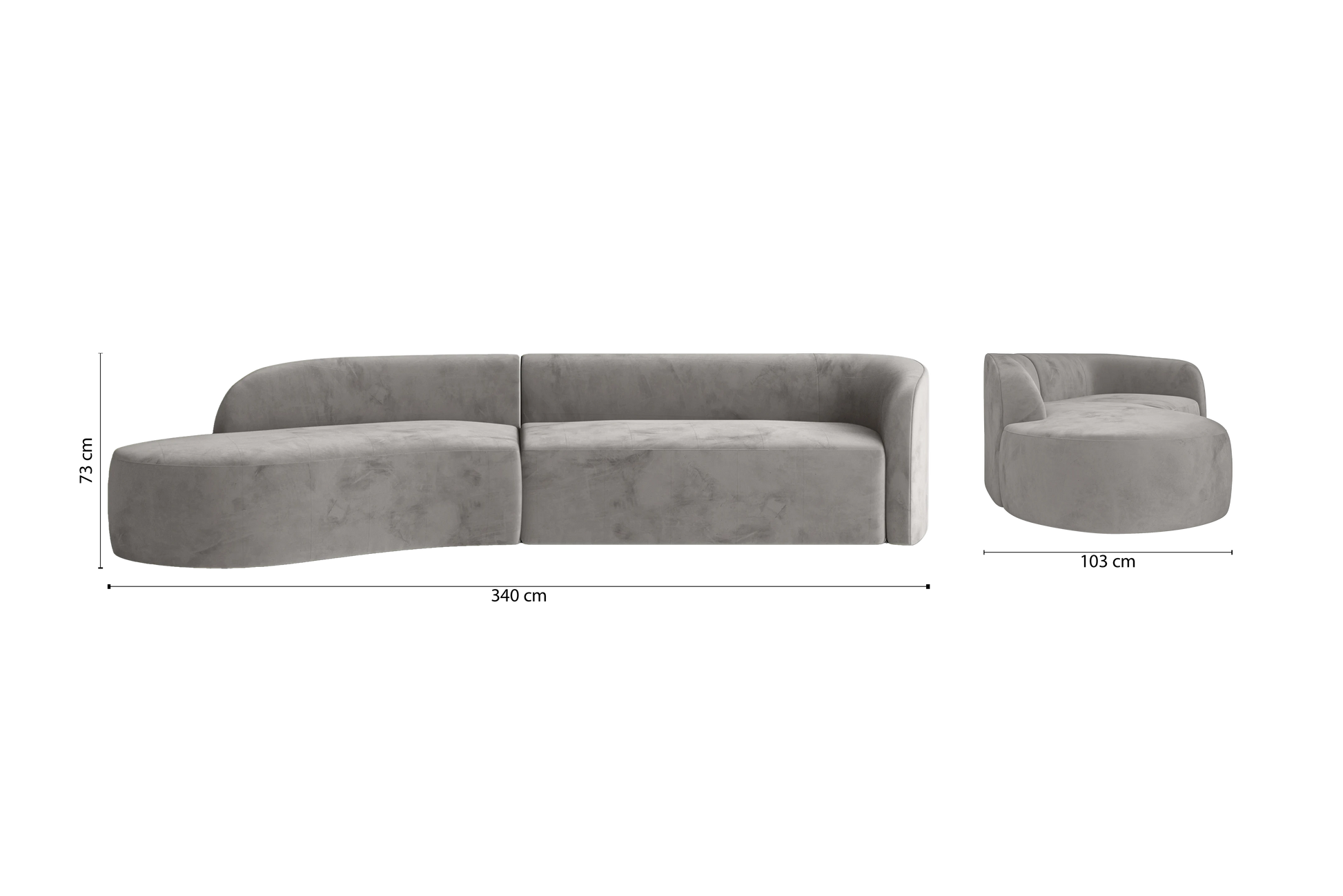 Caserta 4 Seater Left Hand Facing Chaise Lounge Corner Sofa Grey Velvet