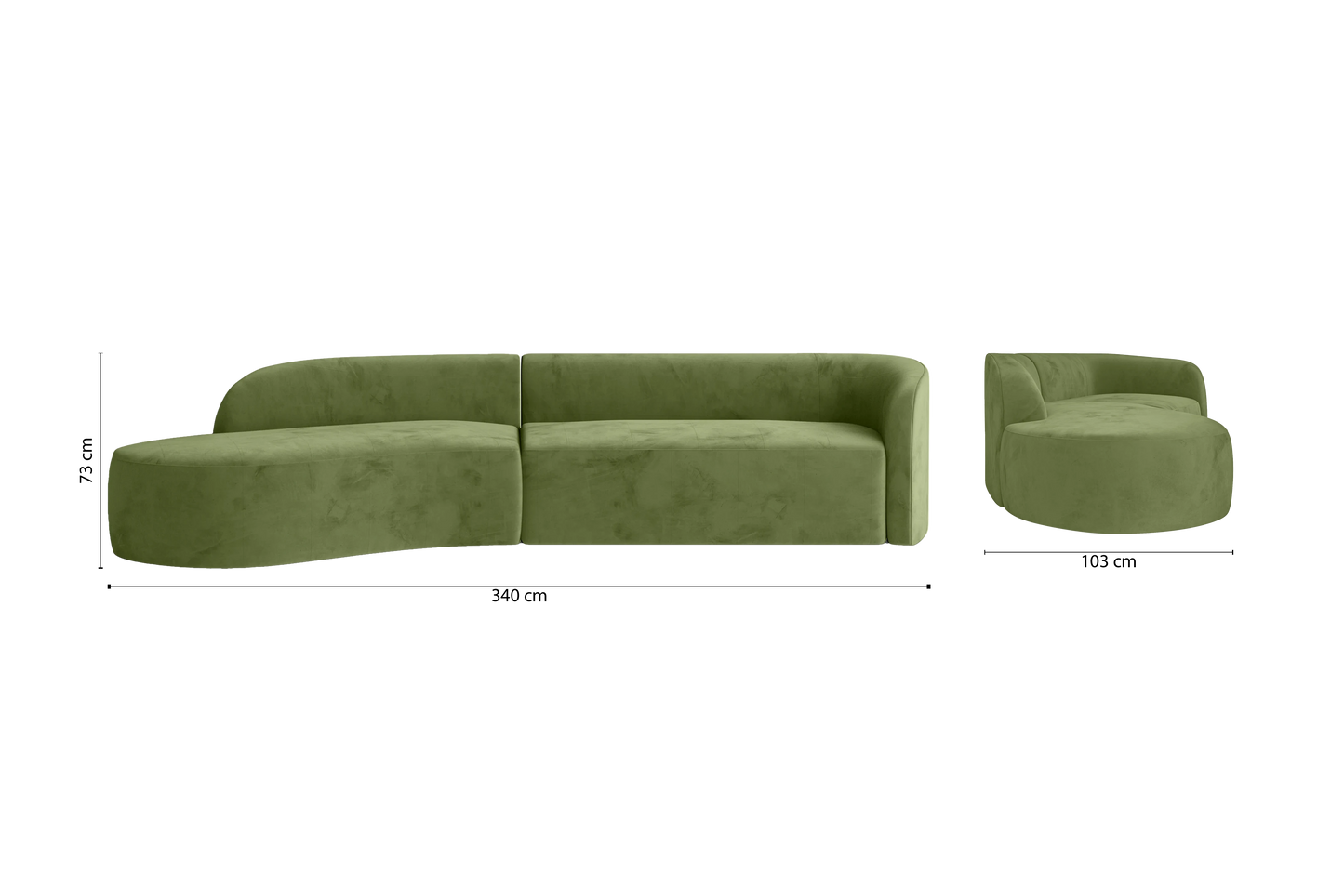 Caserta 4 Seater Left Hand Facing Chaise Lounge Corner Sofa Lime Velvet