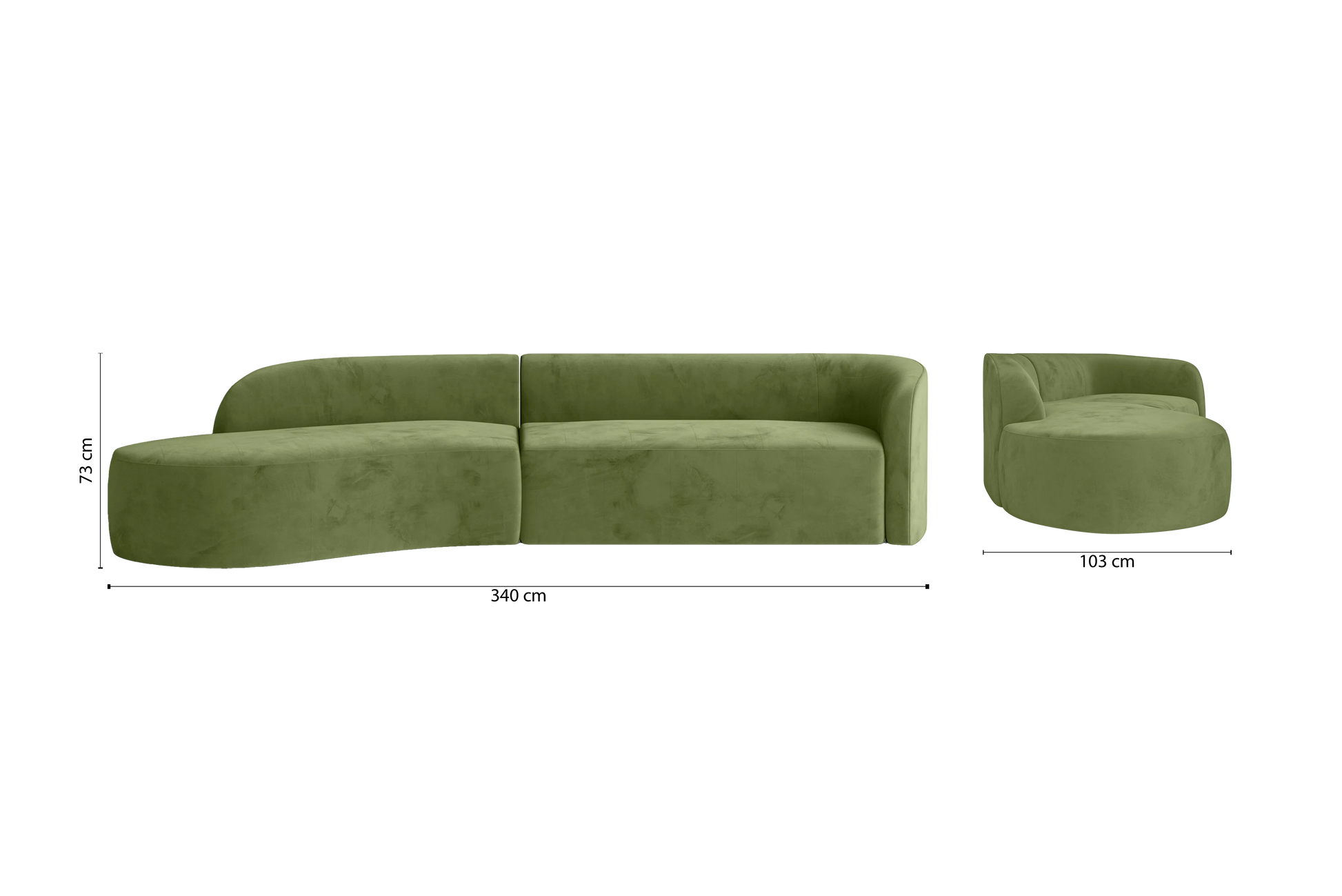 Caserta 4 Seater Left Hand Facing Chaise Lounge Corner Sofa Lime Velvet