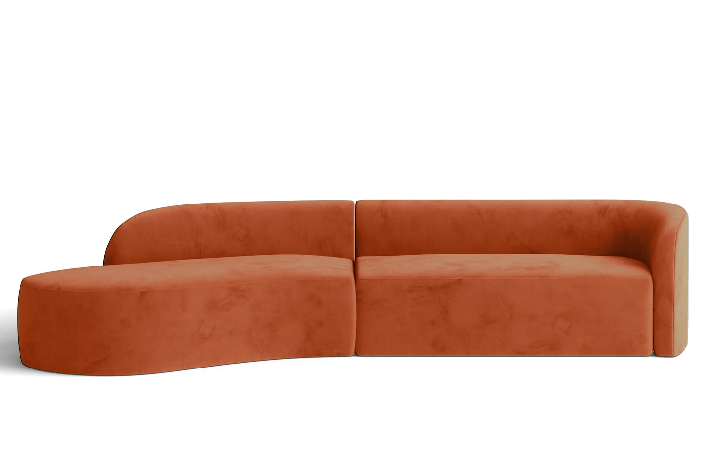 Caserta 4 Seater Left Hand Facing Chaise Lounge Corner Sofa Orange Velvet