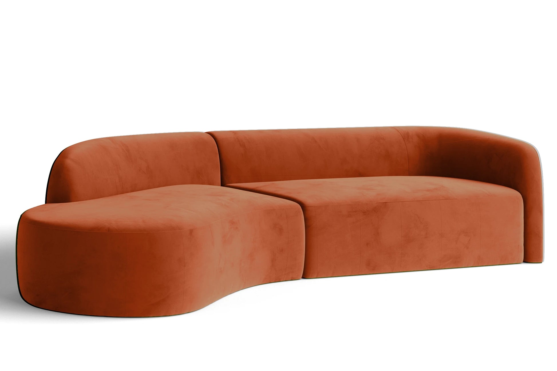 Caserta 4 Seater Left Hand Facing Chaise Lounge Corner Sofa Orange Velvet