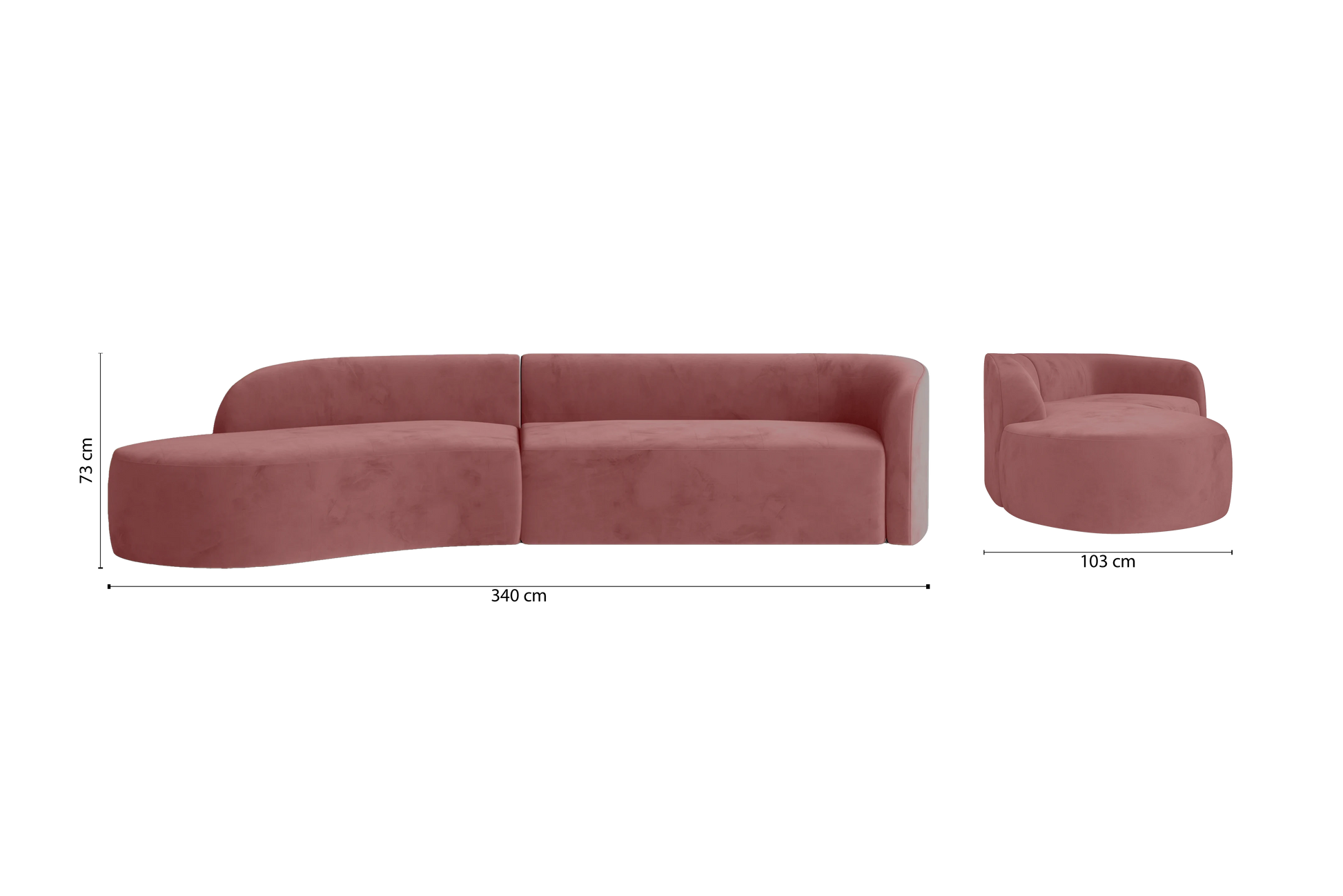 Caserta 4 Seater Left Hand Facing Chaise Lounge Corner Sofa Pink Velvet