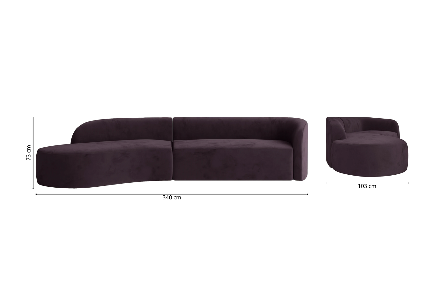 Caserta 4 Seater Left Hand Facing Chaise Lounge Corner Sofa Purple Velvet