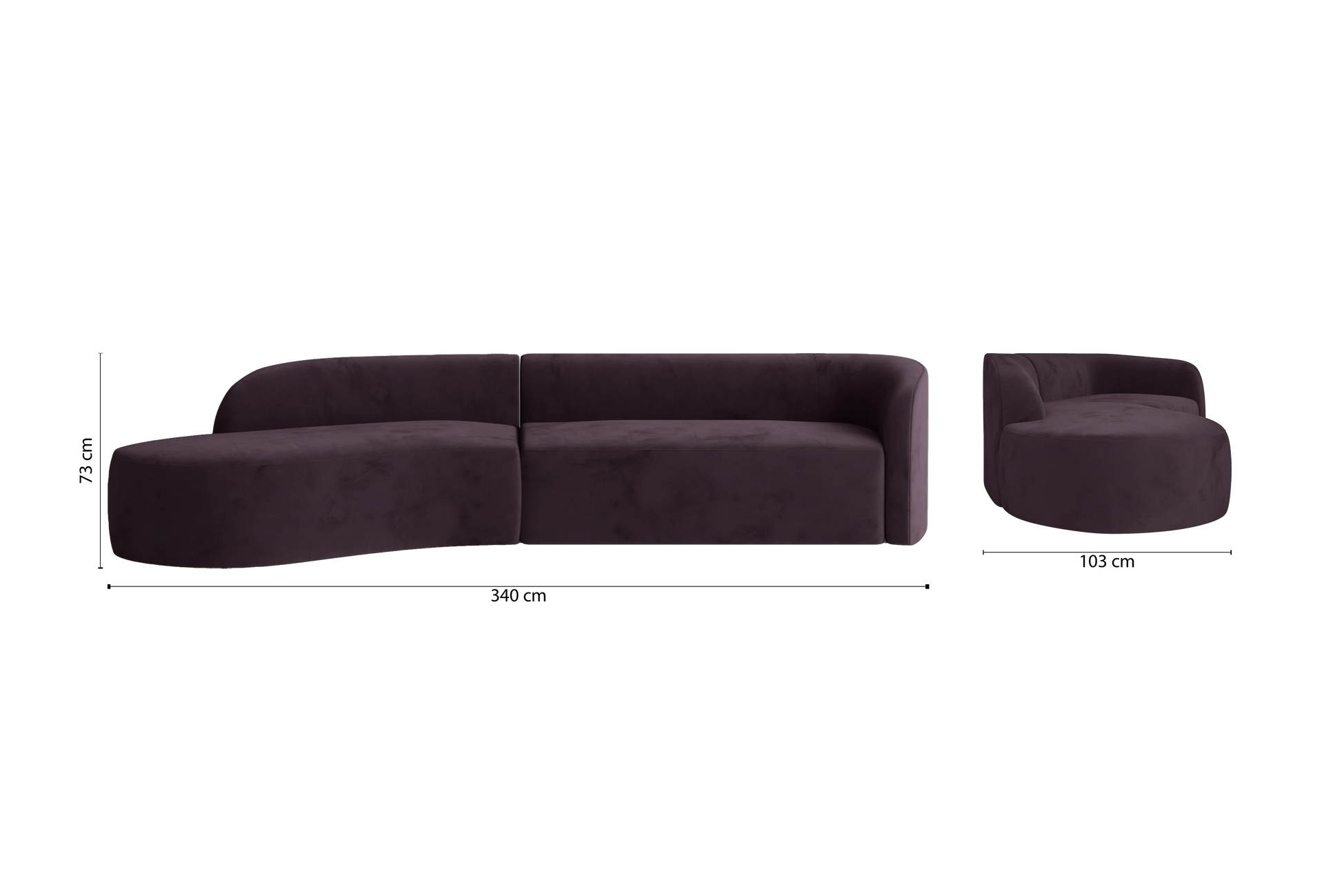 Caserta 4 Seater Left Hand Facing Chaise Lounge Corner Sofa Purple Velvet