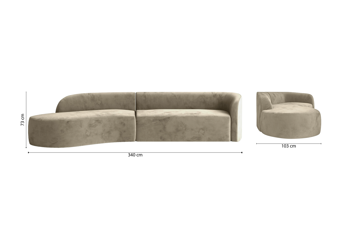 Caserta 4 Seater Left Hand Facing Chaise Lounge Corner Sofa Sand Velvet