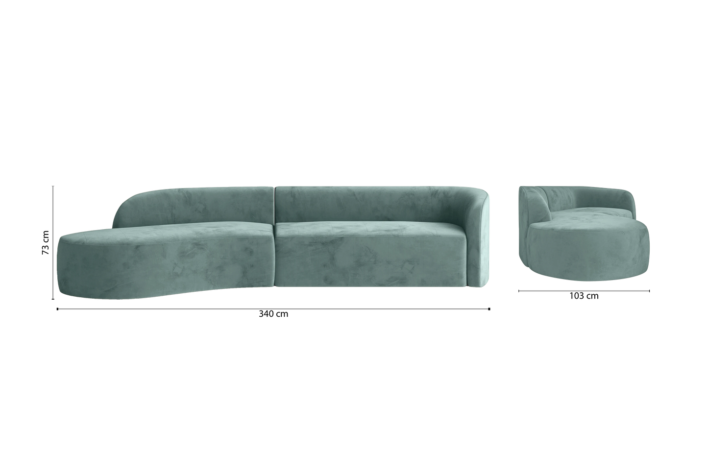 Caserta 4 Seater Left Hand Facing Chaise Lounge Corner Sofa Teal Velvet