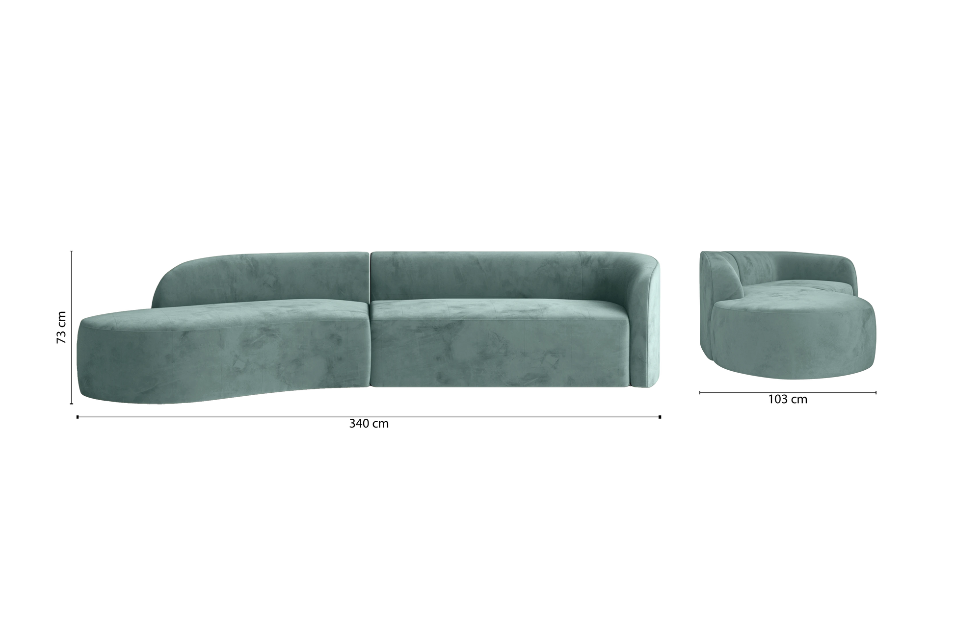 Caserta 4 Seater Left Hand Facing Chaise Lounge Corner Sofa Teal Velvet