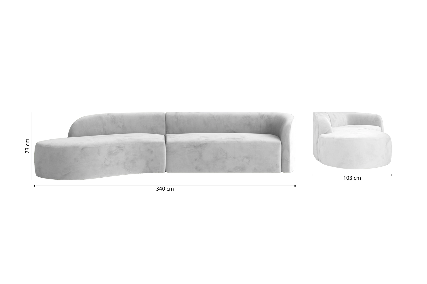 Caserta 4 Seater Left Hand Facing Chaise Lounge Corner Sofa White Velvet