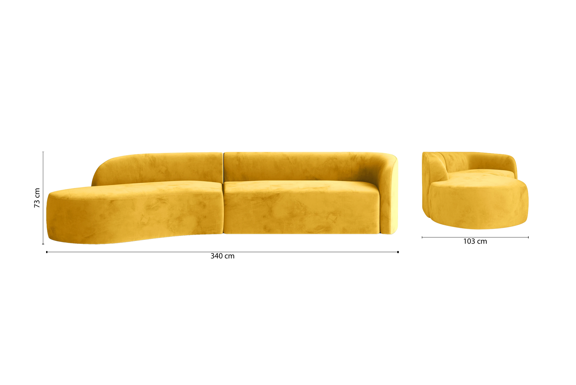 Caserta 4 Seater Left Hand Facing Chaise Lounge Corner Sofa Yellow Velvet