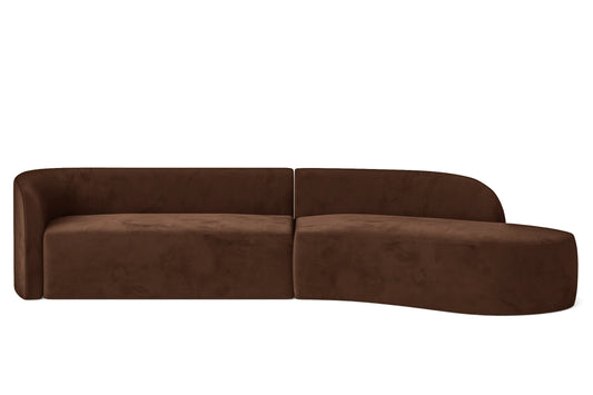 Caserta 4 Seater Right Hand Facing Chaise Lounge Corner Sofa Coffee Brown Velvet