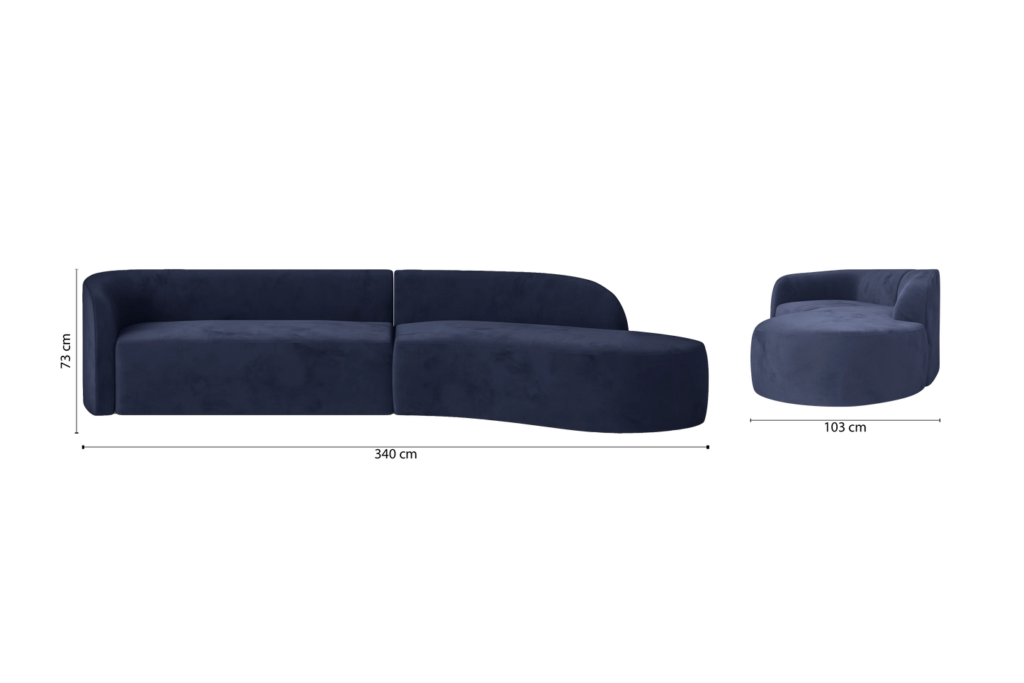 Caserta 4 Seater Right Hand Facing Chaise Lounge Corner Sofa Dark Blue Velvet