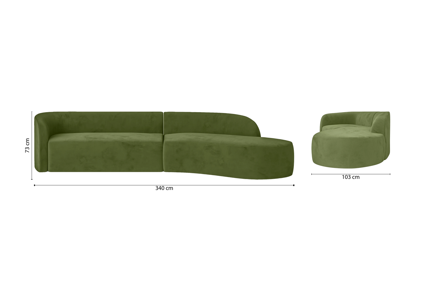 Caserta 4 Seater Right Hand Facing Chaise Lounge Corner Sofa Lime Velvet