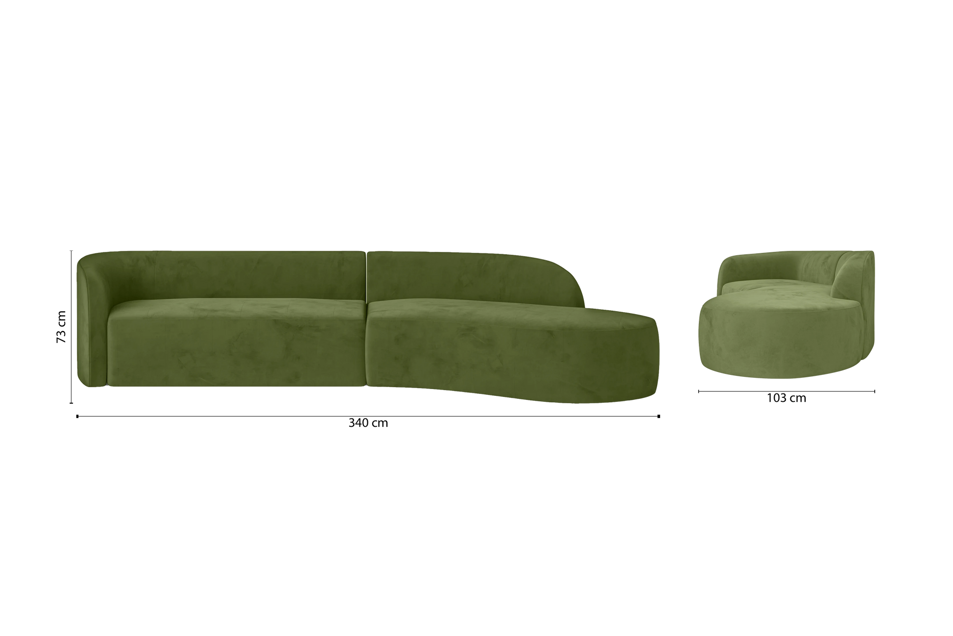 Caserta 4 Seater Right Hand Facing Chaise Lounge Corner Sofa Lime Velvet