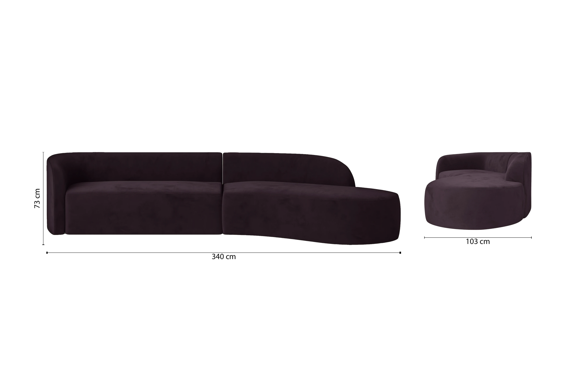 Caserta 4 Seater Right Hand Facing Chaise Lounge Corner Sofa Purple Velvet