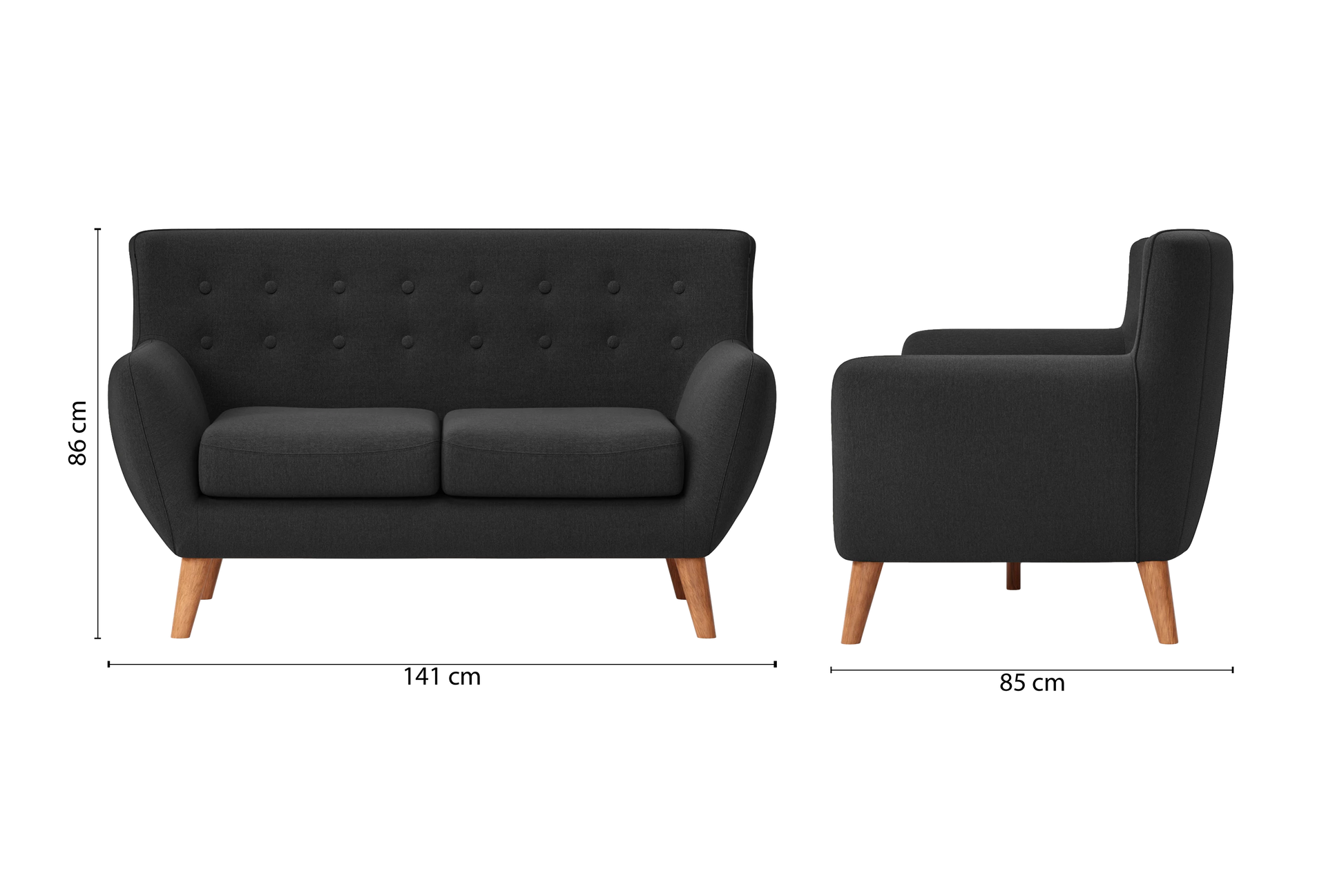 Casoria 2 Seater Sofa Black Linen Fabric