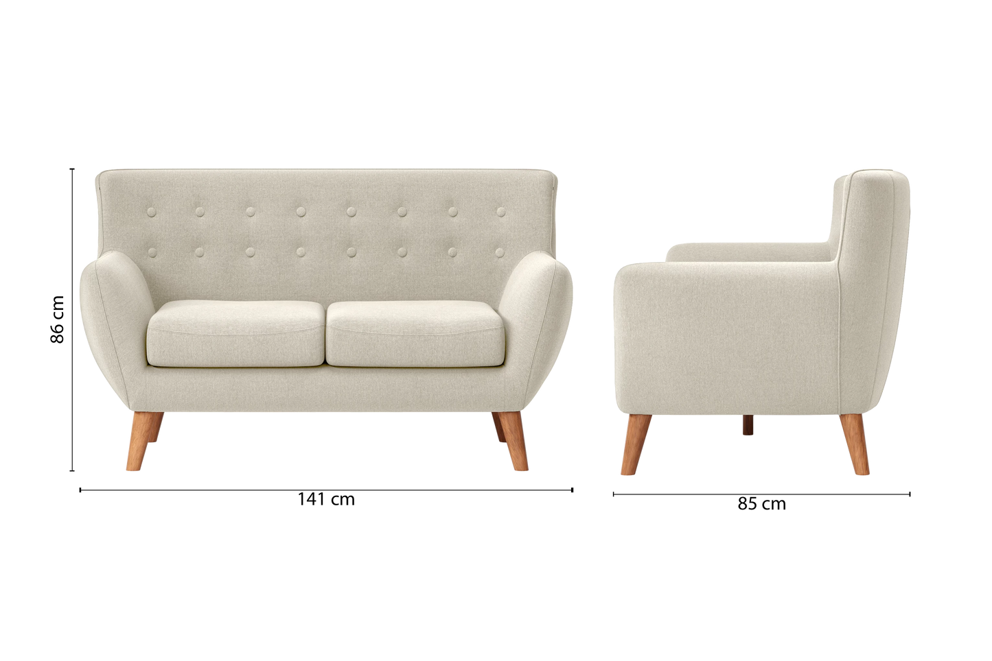 Casoria 2 Seater Sofa Cream Linen Fabric