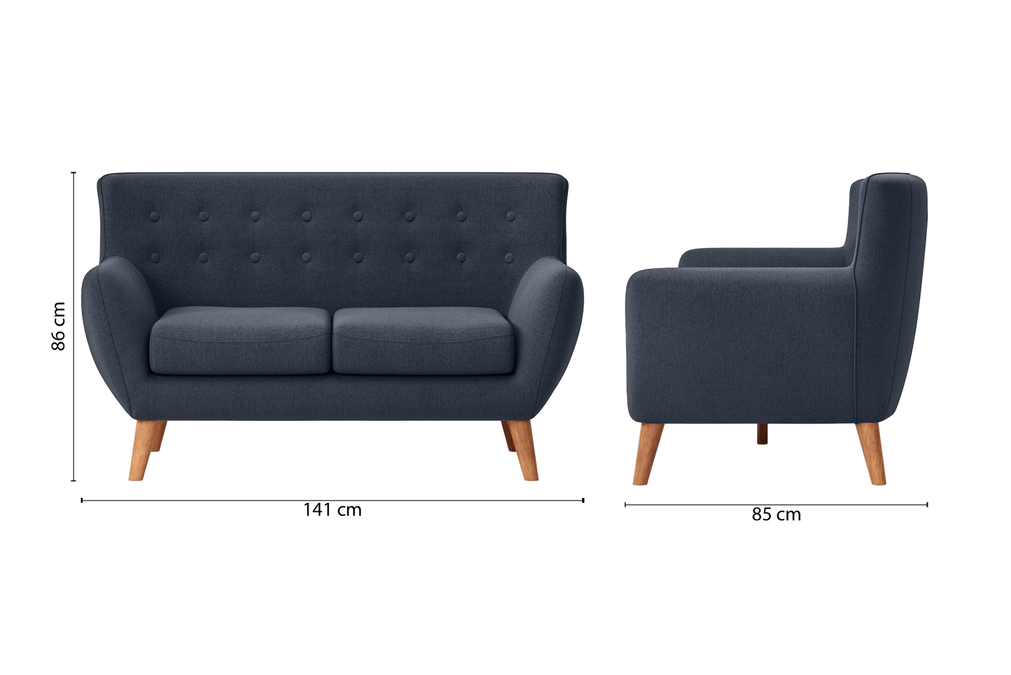 Casoria 2 Seater Sofa Dark Blue Linen Fabric