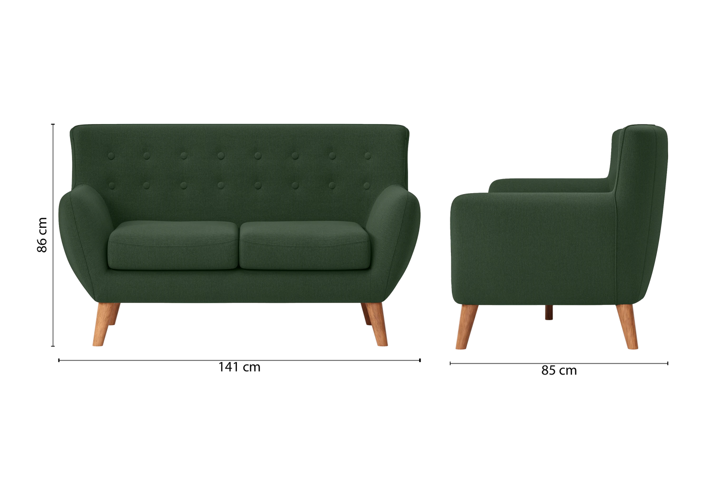 Casoria 2 Seater Sofa Forest Green Linen Fabric