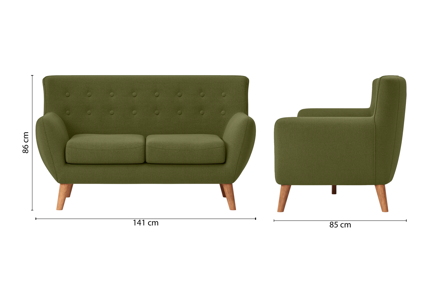 Casoria 2 Seater Sofa Olive Linen Fabric