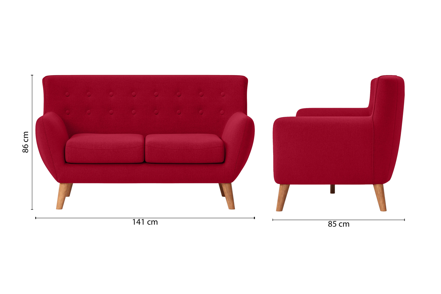 Casoria 2 Seater Sofa Red Linen Fabric