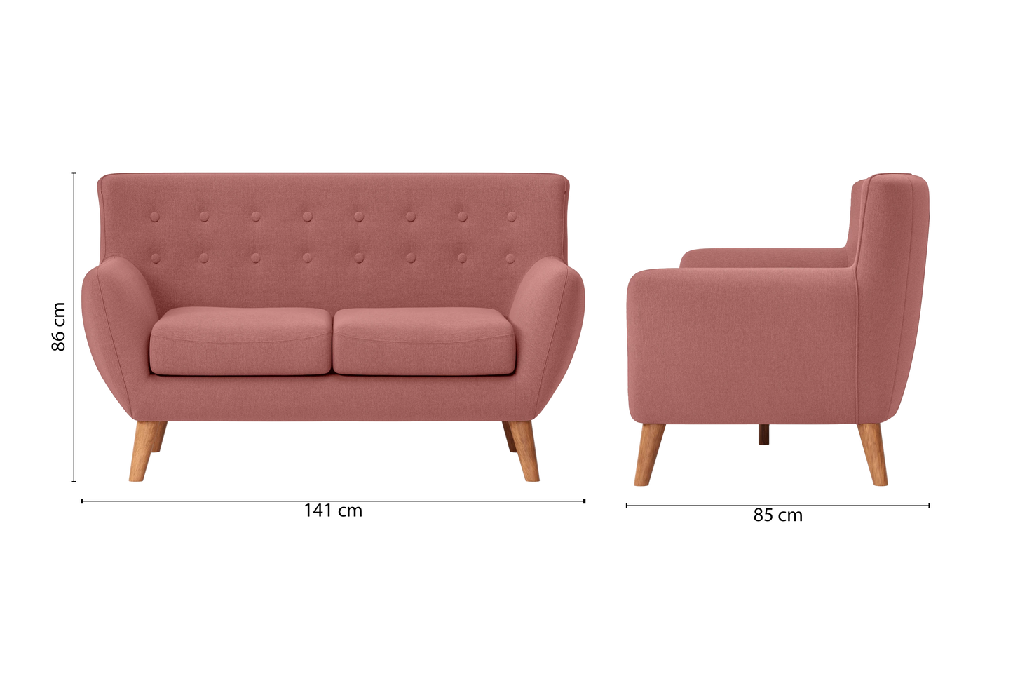 Casoria 2 Seater Sofa Rose Pink Linen Fabric