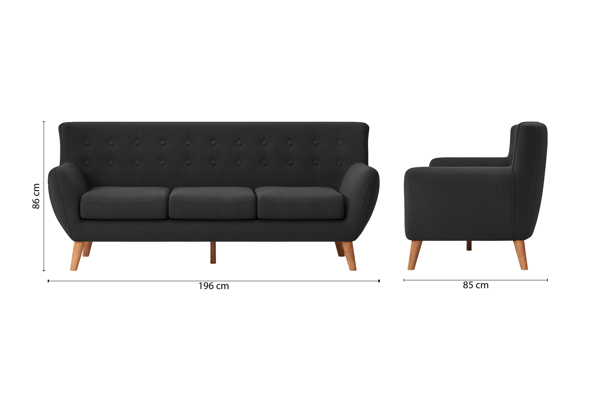 Casoria 3 Seater Sofa Black Linen Fabric