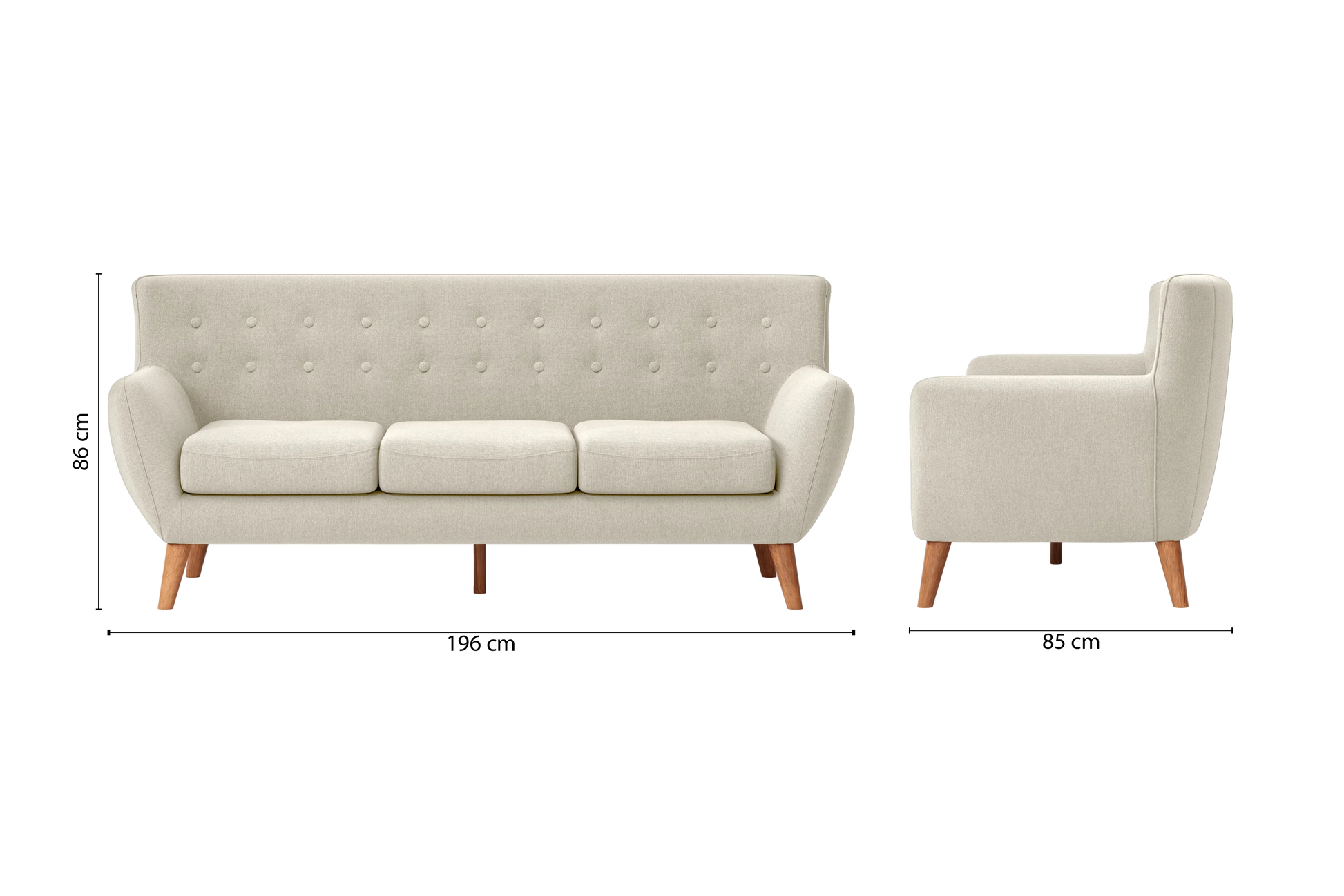 Casoria 3 Seater Sofa Cream Linen Fabric