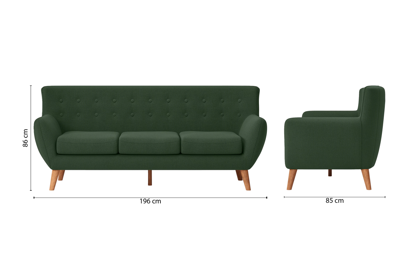 Casoria 3 Seater Sofa Forest Green Linen Fabric