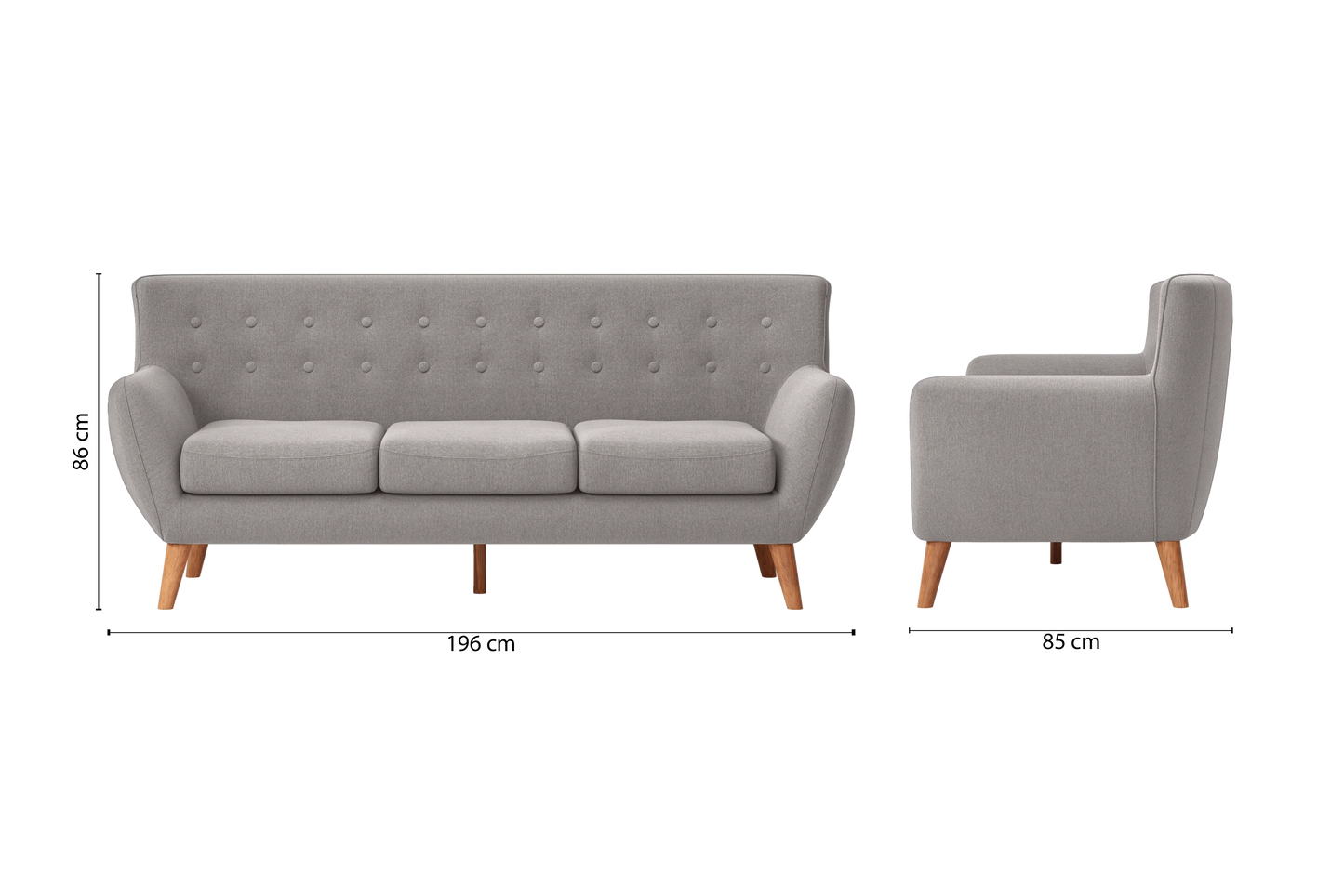 Casoria 3 Seater Sofa Grey Linen Fabric