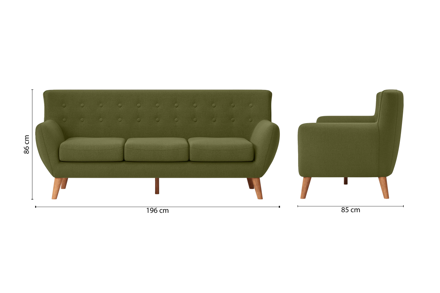 Casoria 3 Seater Sofa Olive Linen Fabric