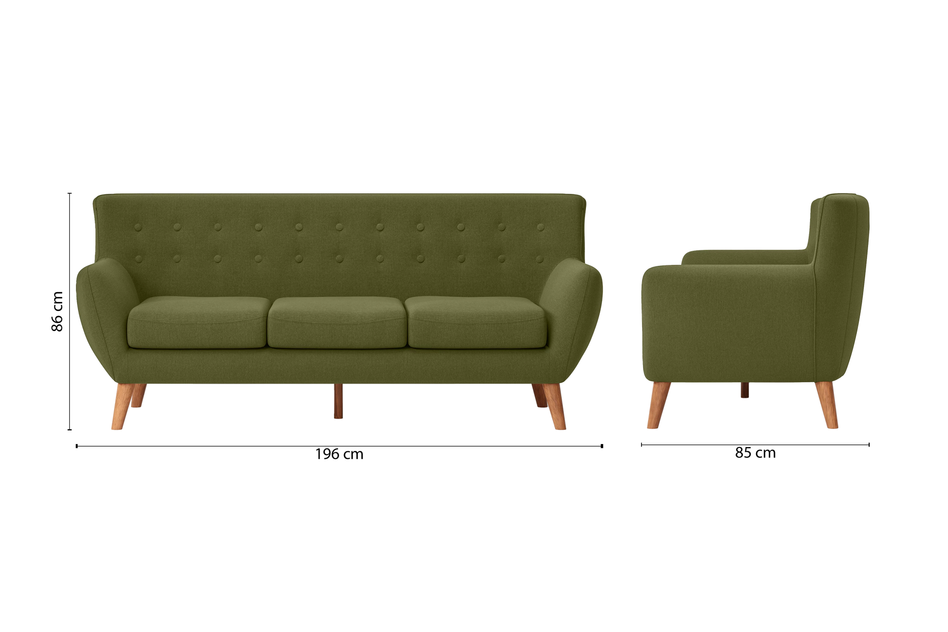 Casoria 3 Seater Sofa Olive Linen Fabric