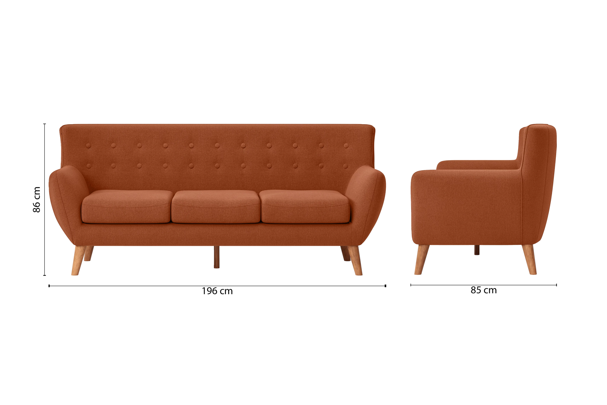 Casoria 3 Seater Sofa Orange Linen Fabric