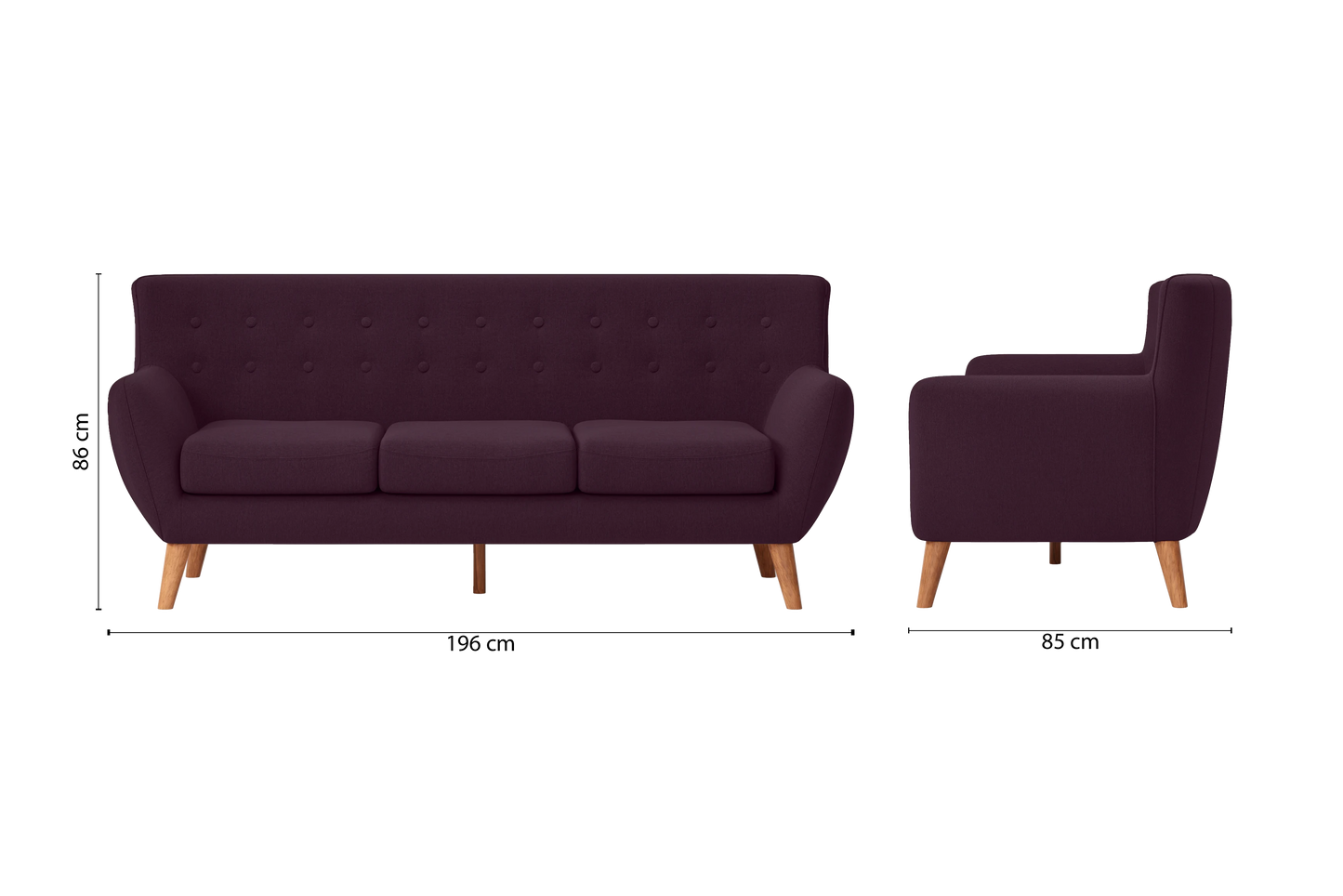 Casoria 3 Seater Sofa Purple Linen Fabric