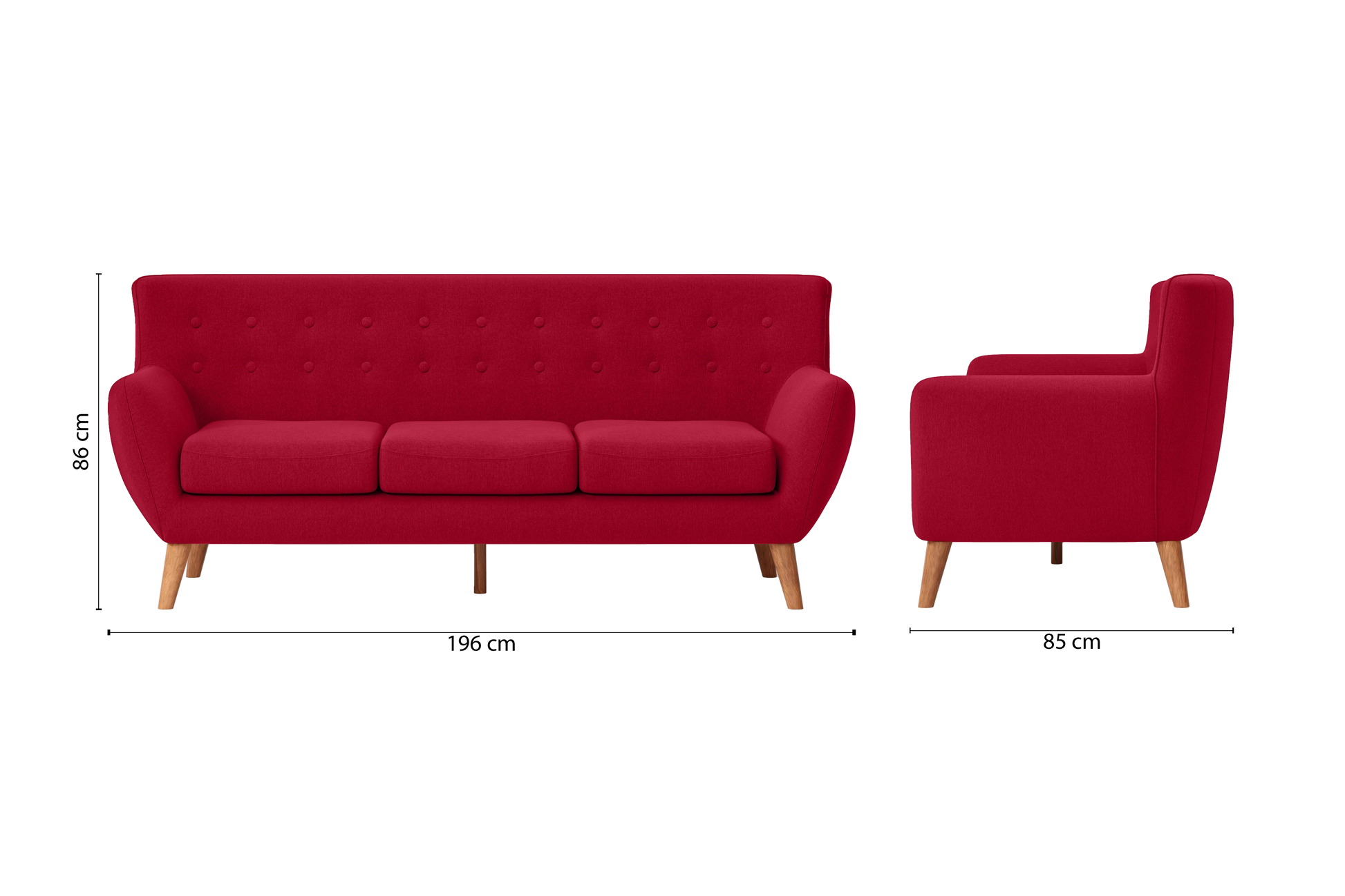 Casoria 3 Seater Sofa Red Linen Fabric