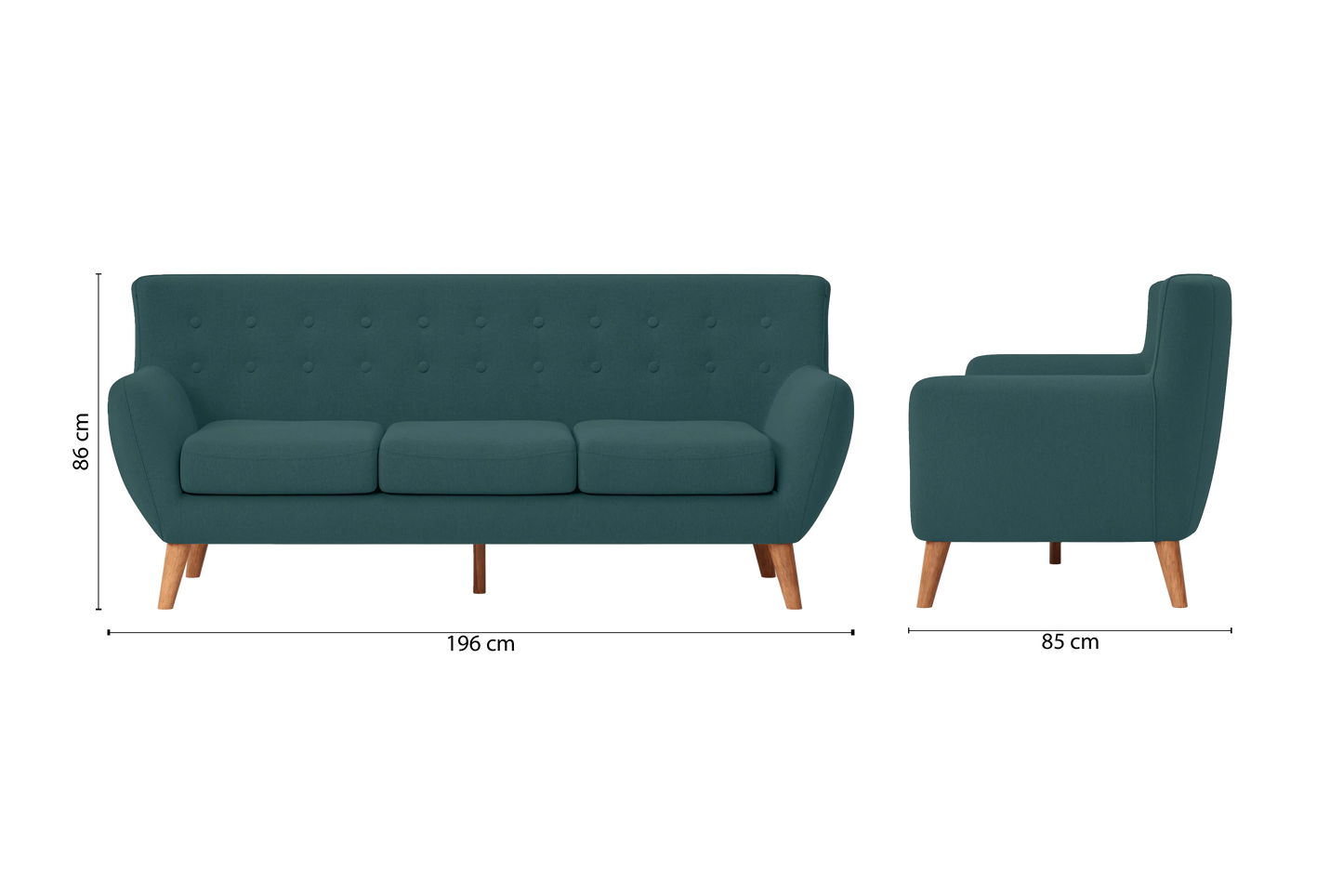 Casoria 3 Seater Sofa Teal Linen Fabric