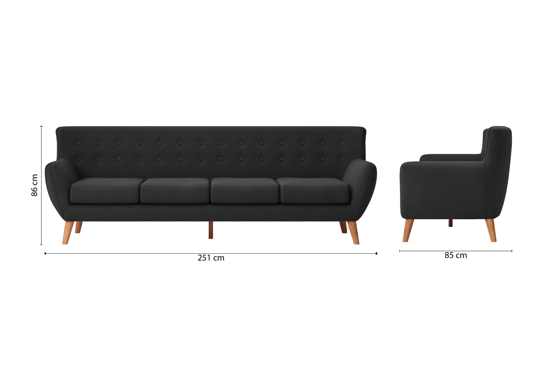 Casoria 4 Seater Sofa Black Linen Fabric