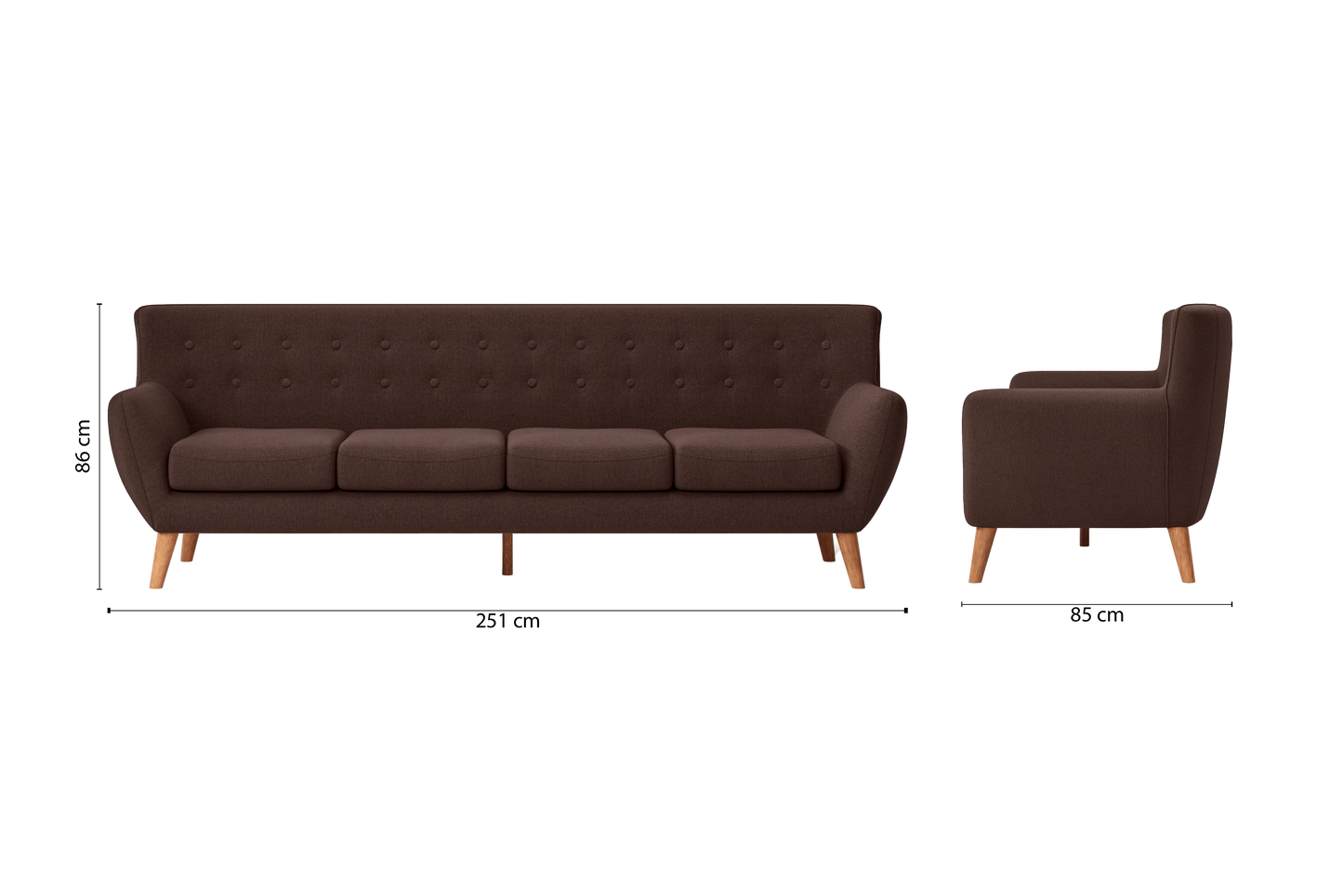 Casoria 4 Seater Sofa Coffee Brown Linen Fabric