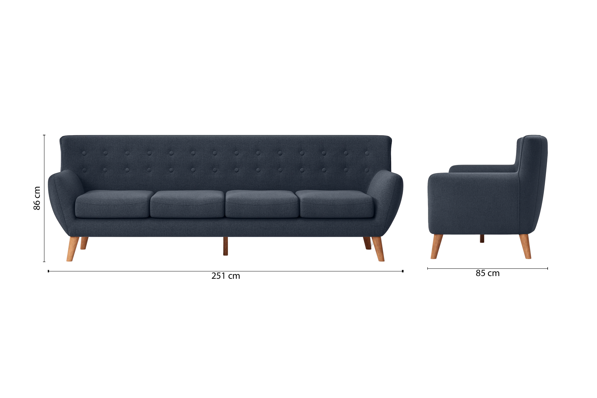 Casoria 4 Seater Sofa Dark Blue Linen Fabric