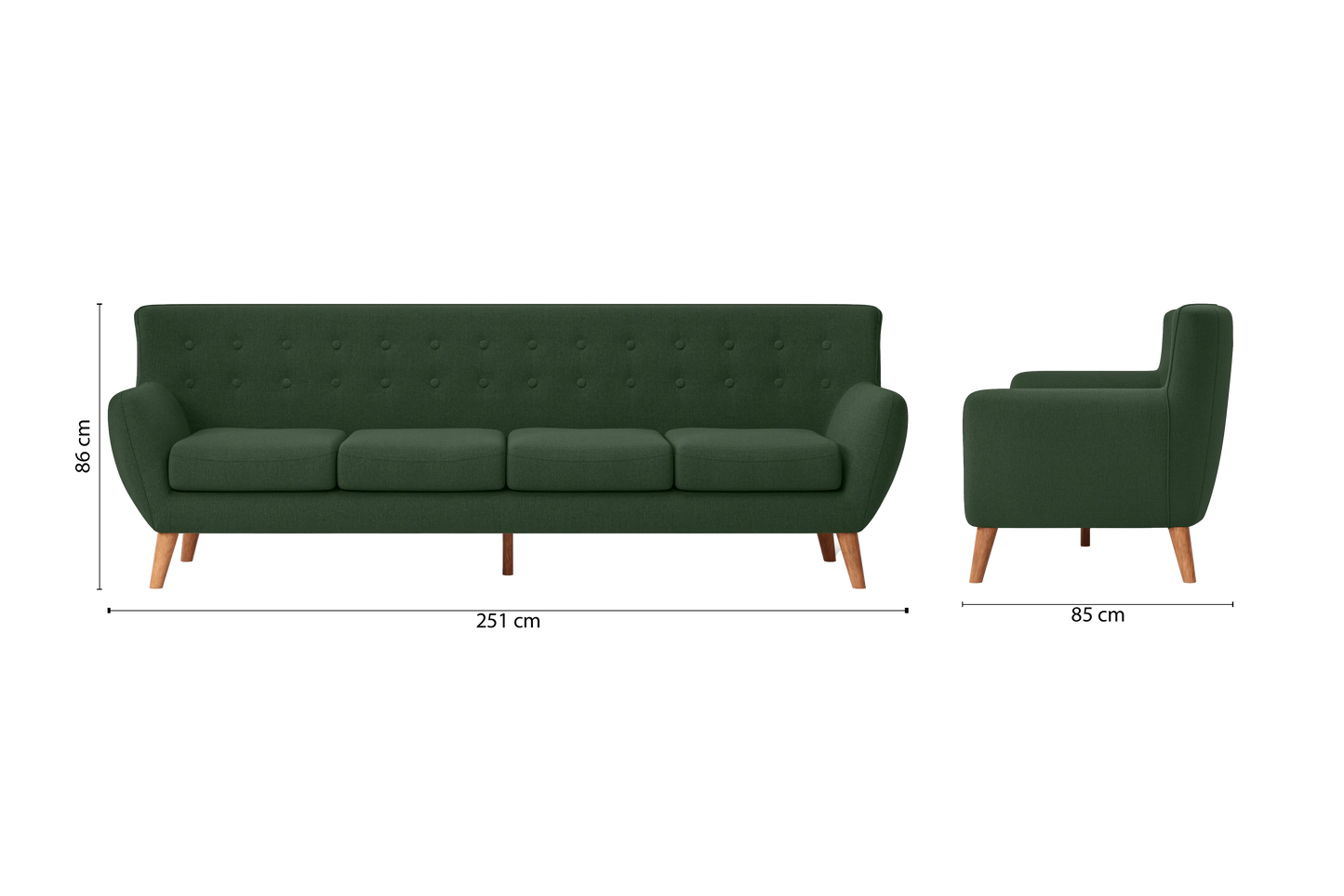 Casoria 4 Seater Sofa Forest Green Linen Fabric