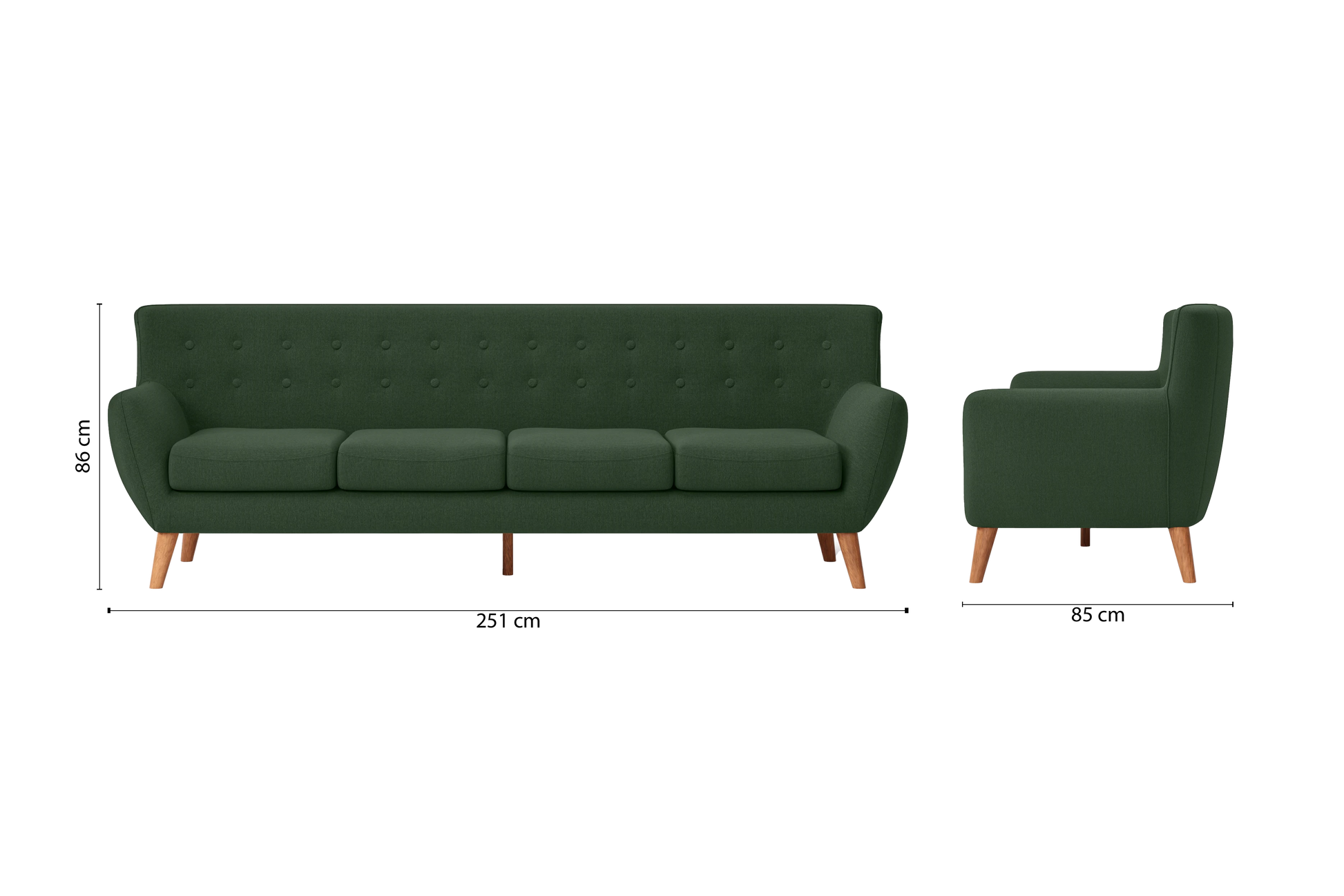 Casoria 4 Seater Sofa Forest Green Linen Fabric