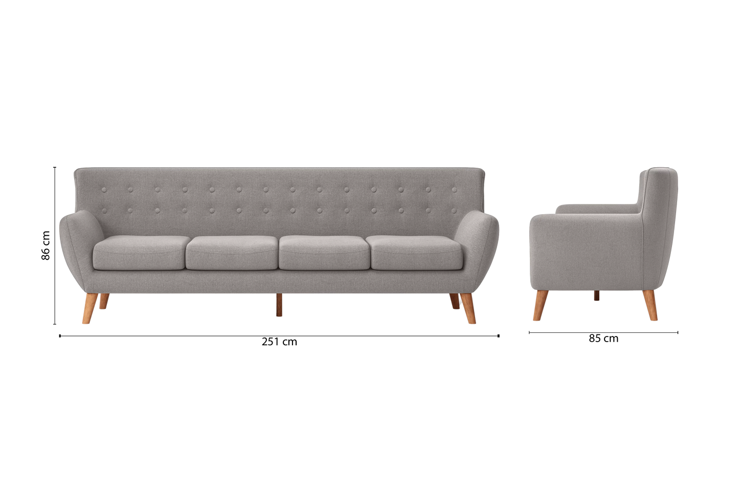 Casoria 4 Seater Sofa Grey Linen Fabric