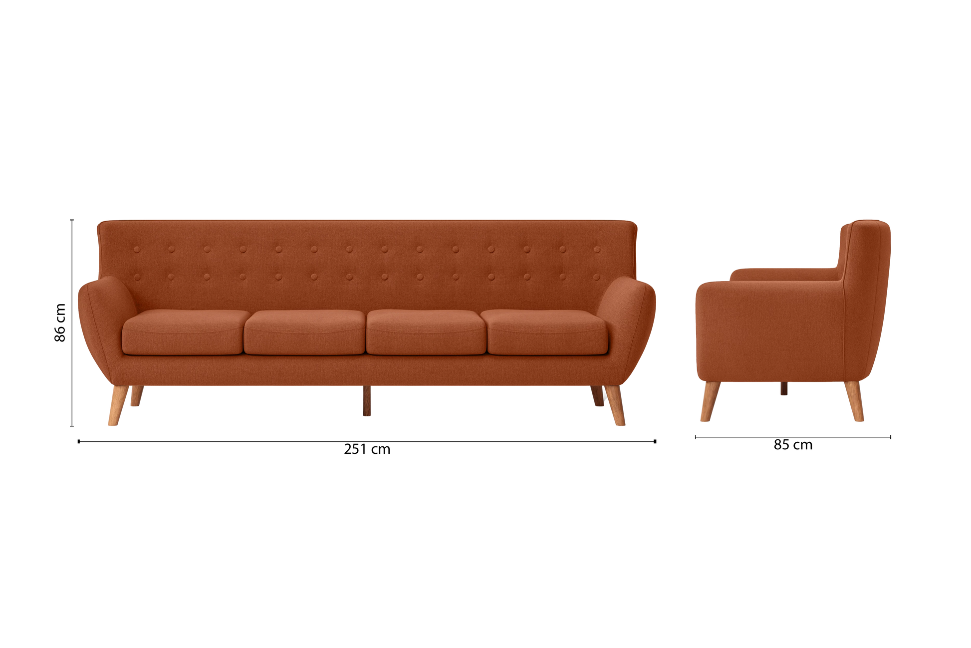 Casoria 4 Seater Sofa Orange Linen Fabric