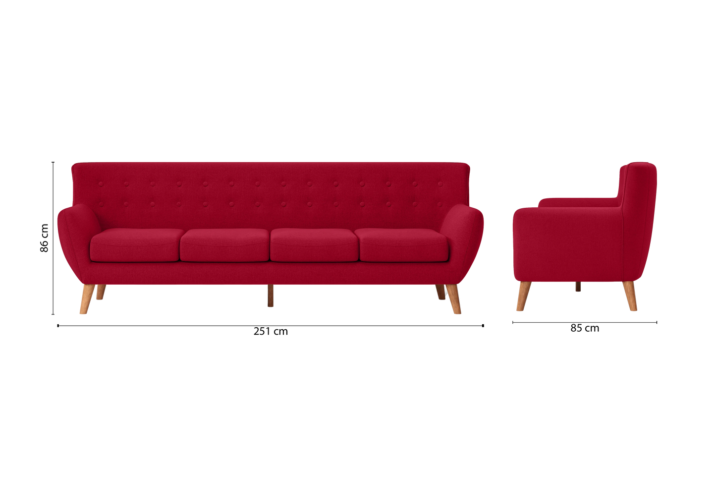 Casoria 4 Seater Sofa Red Linen Fabric