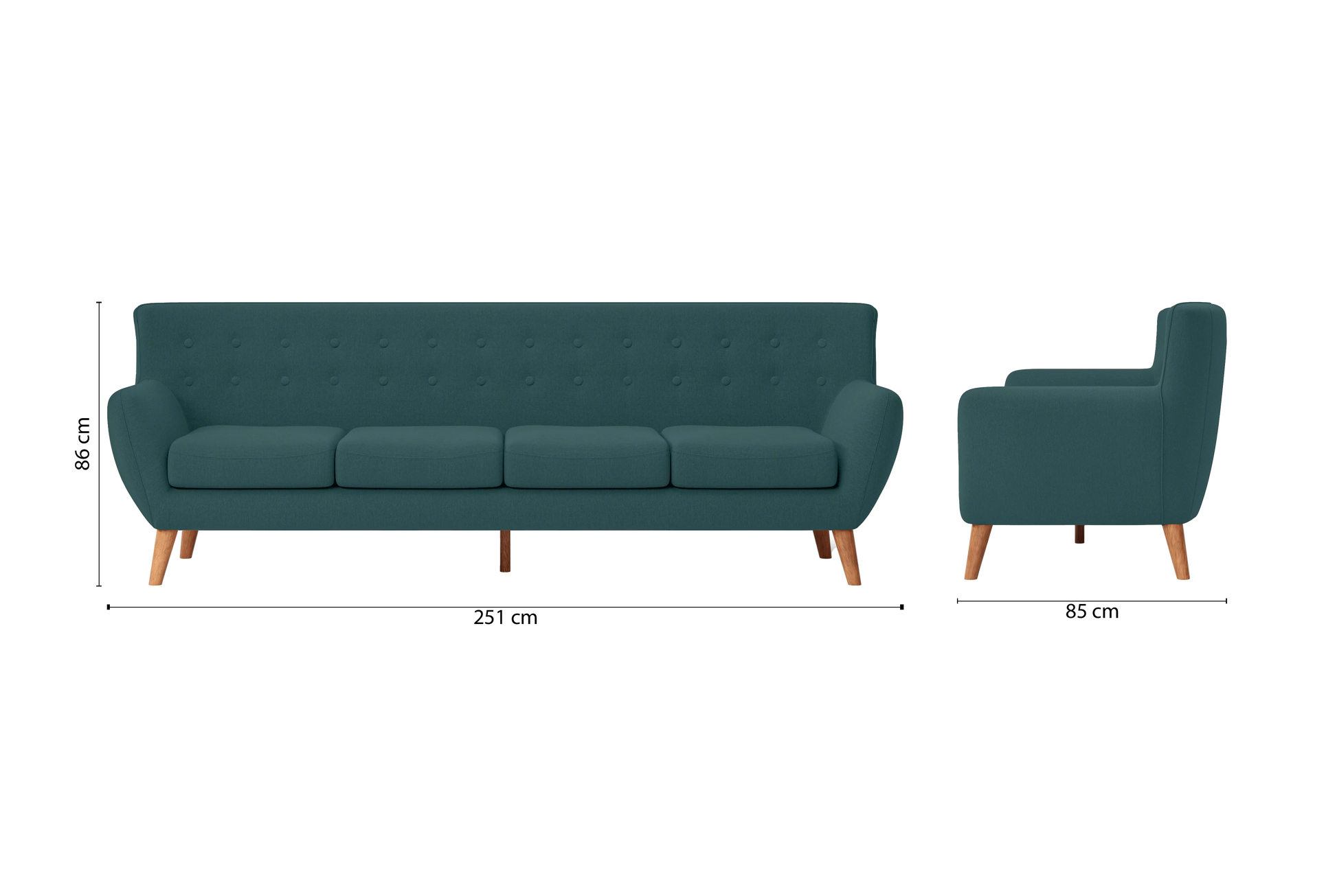 Casoria 4 Seater Sofa Teal Linen Fabric