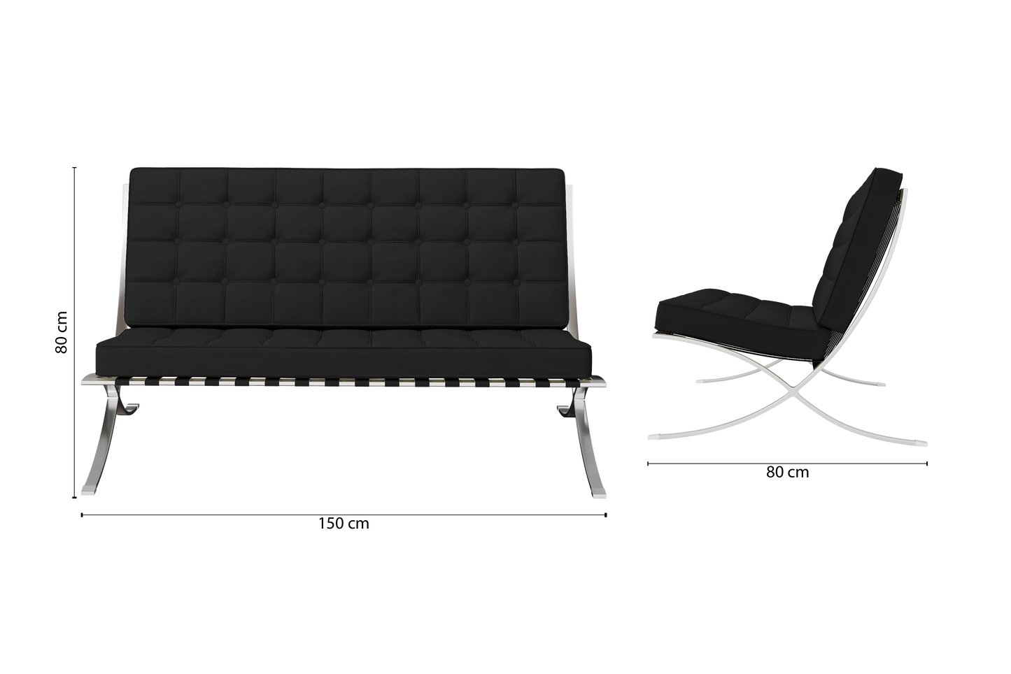 Catania 2 Seater Sofa Black Leather