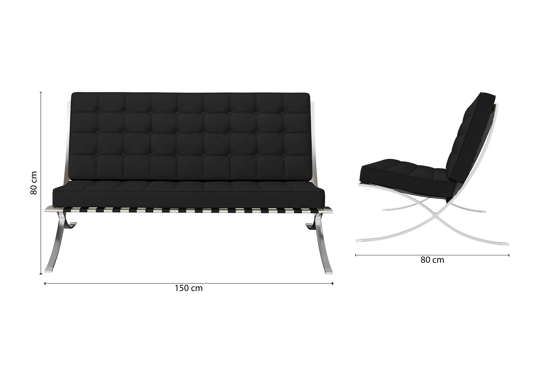 Catania 2 Seater Sofa Black Leather